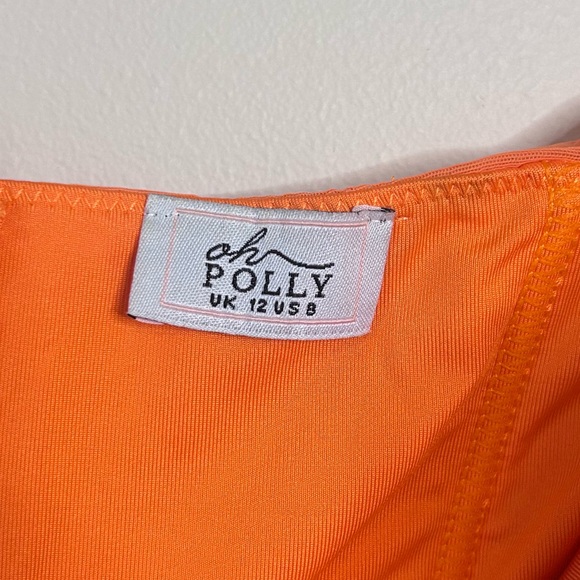 Oh Polly Neon Orange Bedazzled Cutout Halter Ruched Bodycon Mini Dress Size 8 - Picture 7 of 10